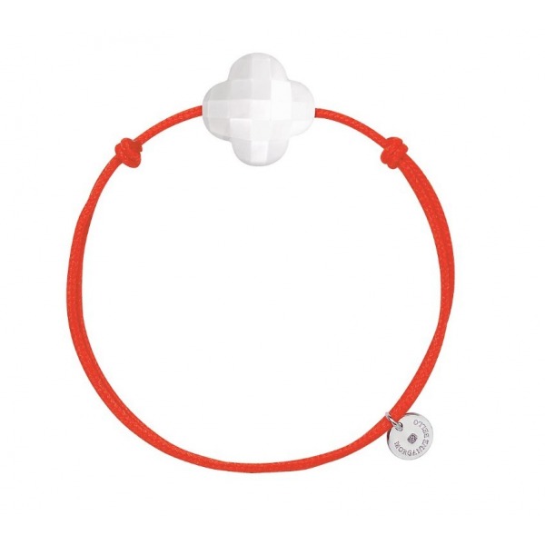 Bracelet Morganne Bello Friandise Trèfle Cordon Orange Fluo Agate Blanche