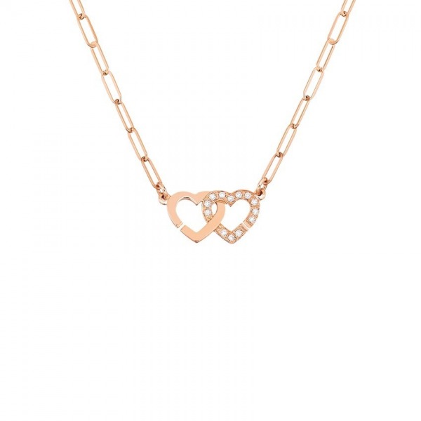 Collier Dinh Van Double Coeurs  R9 Or Rose 1/2 diamants chaîne