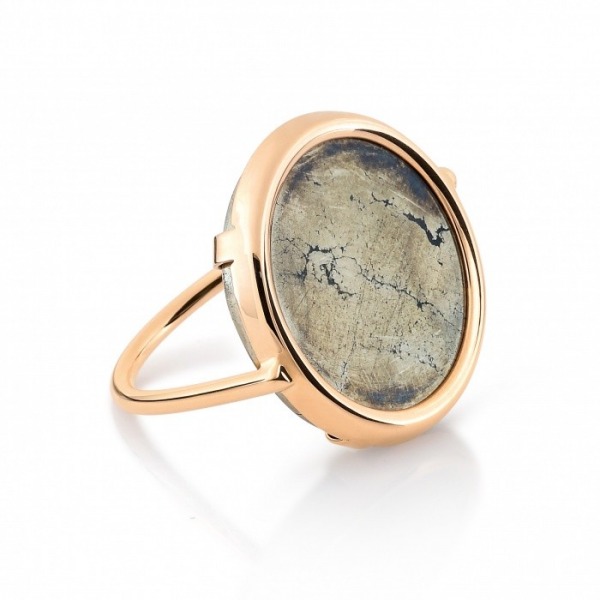 Bague Ginette NY Disc Ring Or rose et Pyrite