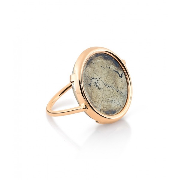 Bague Ginette NY Disc Ring Or rose et Pyrite