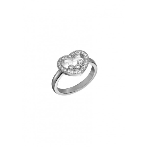 Bague Chopard Happy Diamonds Happy Icons Cœur or blanc Diamants 3 diamants mobiles