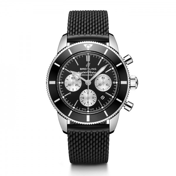 Montre Breitling  Superocean Heritage B01 44 mm Chronographe Acier Noir Bracelet caoutchouc Aéro Classic boucle déployante