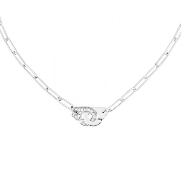 Collier Dinh Van Menottes R12 1/2 diamants  or blanc sur chaîne