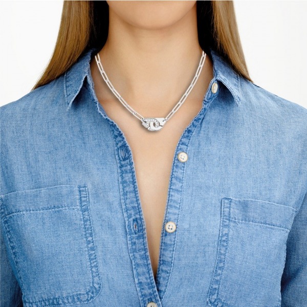 Collier Dinh Van Menottes R12 1/2 diamants  or blanc sur chaîne