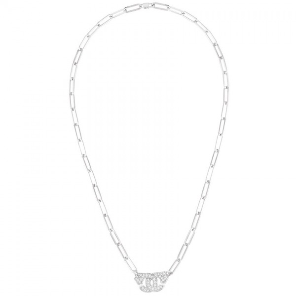 Collier Dinh Van Menottes R12  diamants or blanc sur chaîne