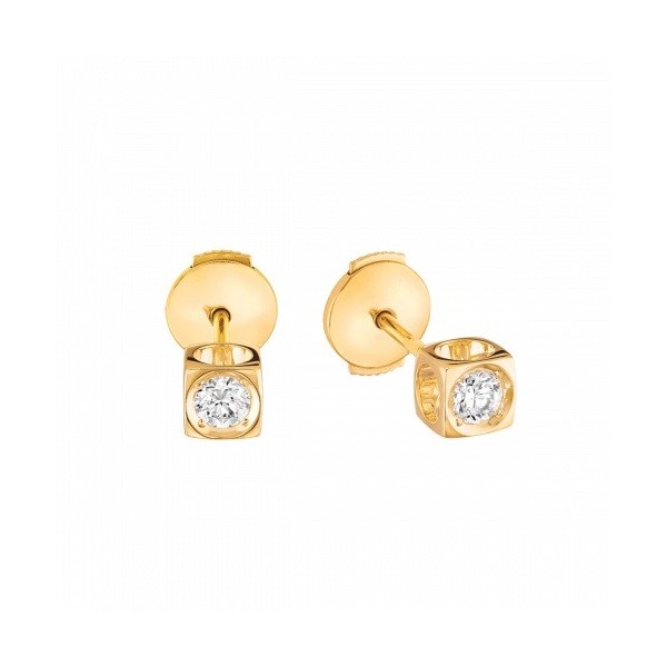 Puces d'Oreilles Dinh Van Le Cube Diamant, or jaune et diamants