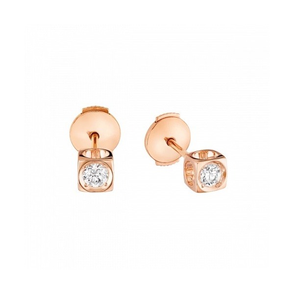 Puces d'Oreilles Dinh Van Le Cube Diamant, or rose et diamants