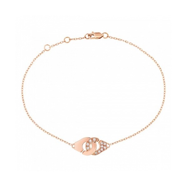 Bracelet  Dinh Van Menottes R8 1/2 Diamants Or Rose sur chaîne