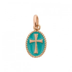 Pendentif gigi CLOZEAU Croix or rose et résine bleue turquoise