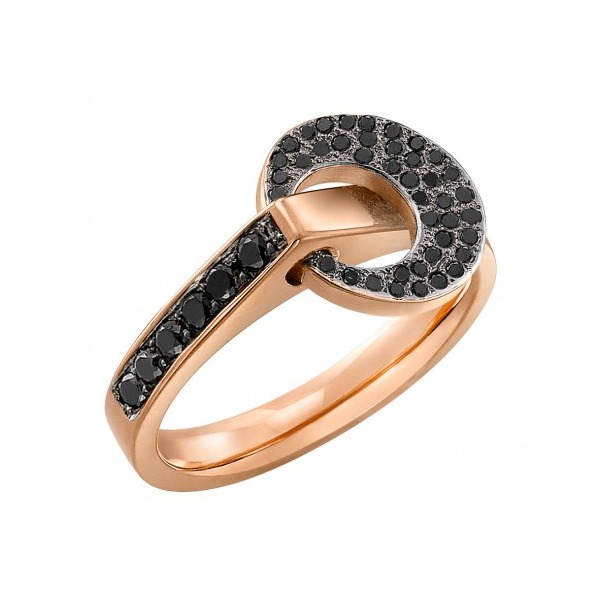 Bague Lilistone L'Originale-Motif Rond tout or rose et diamants noirs