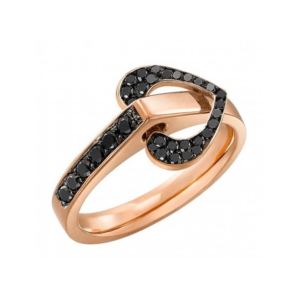 Bague Lilistone L'Originale-Motif Coeur tout or rose et diamants noirs