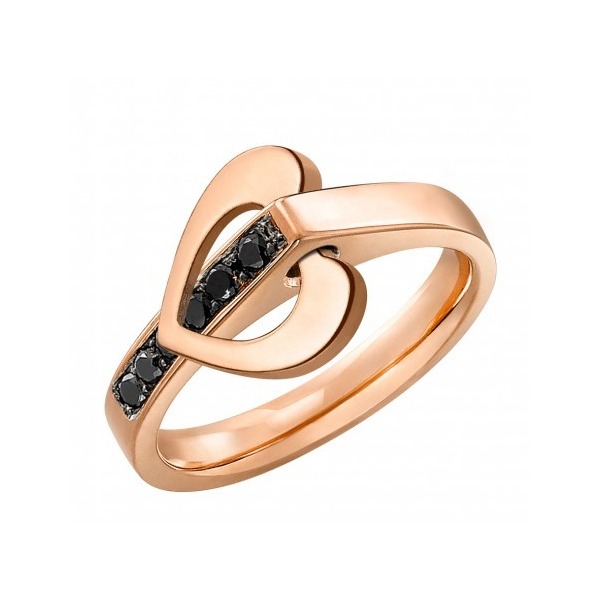 Bague Lilistone L'Originale-Motif Coeur tout or rose et diamants noirs