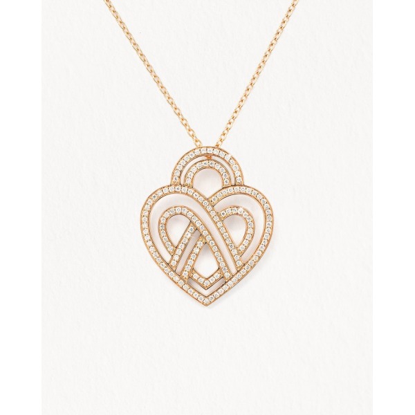 Collier Poiray Coeur Entrelacé Grand Modèle Or Rose Et Diamants
