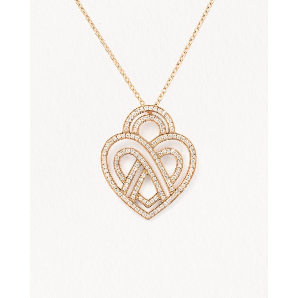 Collier Poiray Coeur Entrelacé Grand Modèle Or Rose Et Diamants