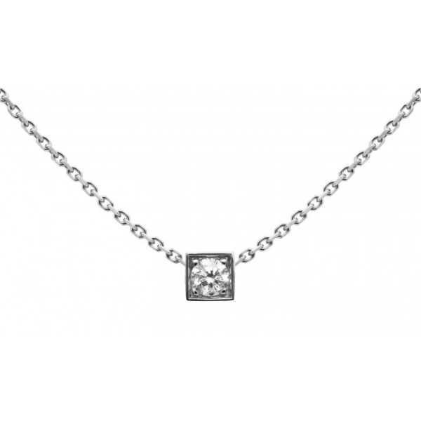 Collier Redline CUBE Chaîne fil carré avec diamant 0.10 carat en serti clos or blanc