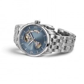 Montre Hamilton Jazzmaster Open Heart cadran bleu pastel bracelet acier 42 mm