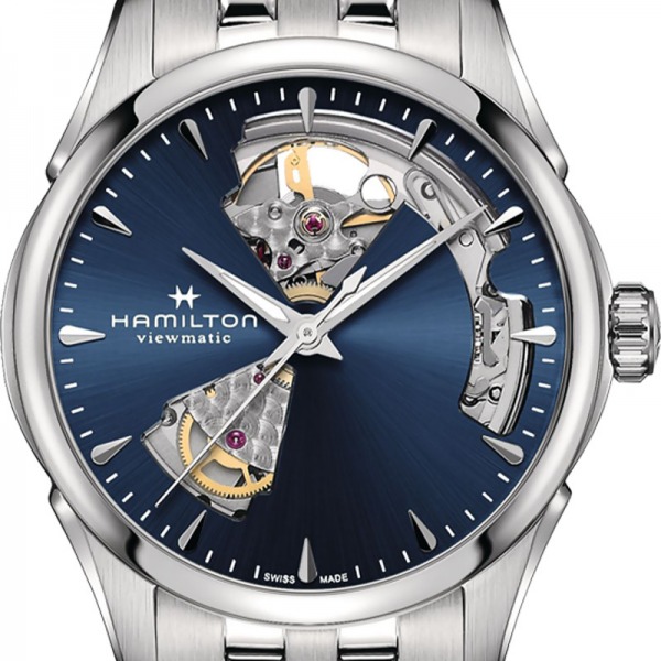 Montre Hamilton Jazzmaster Open Heart Lady Auto cadran bleu bracelet acier 36 mm