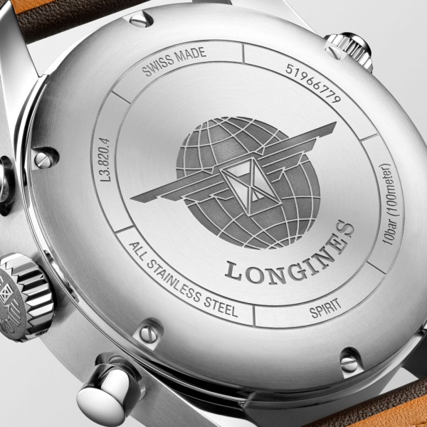 Montre Longines Spirit Chronographe 42 mm cadran noir bracelet cuir