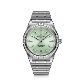 Montre Femme Breitling Chronomat Automatique 36mm Boîtier Acier Cadran Vert Index & Lunette Diamants