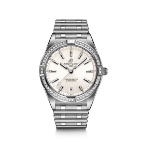 Montre Femme Breitling Chronomat 32mm Boîtier Acier Cadran Argent Index & Lunette Diamants