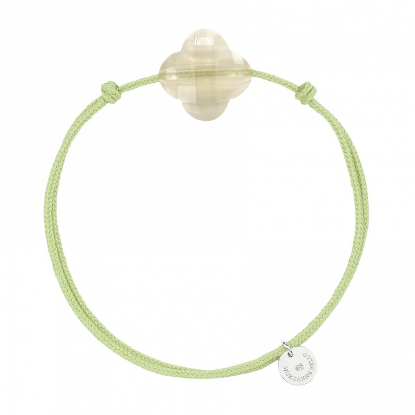 Bracelet Morganne Bello Friandise Trèfle Quartz Lemon Cordon Vert Anis