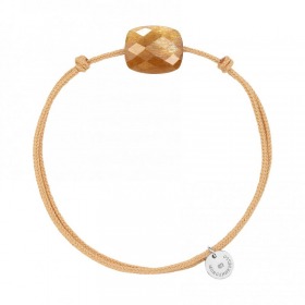 Bracelet Morganne Bello Friandise Coussin Pierre de Soleil Cordon Beige Doré