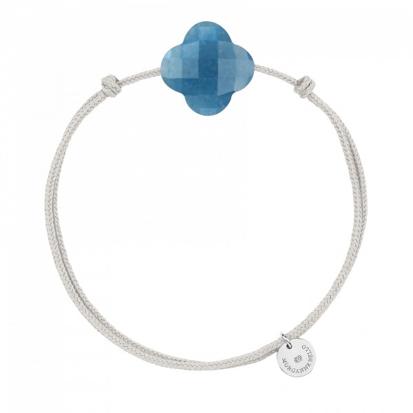 Bracelet Morganne Bello Friandise Trèfle Quartz Bleu Cordon Gris Souris