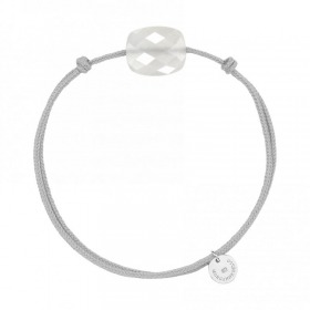Bracelet Morganne Bello Friandise Coussin Pierre de Lune Blanche Cordon Gris Souris