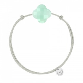 Bracelet Morganne Bello Friandise Trèfle Chrysoprase Menthe Cordon Gris Souris