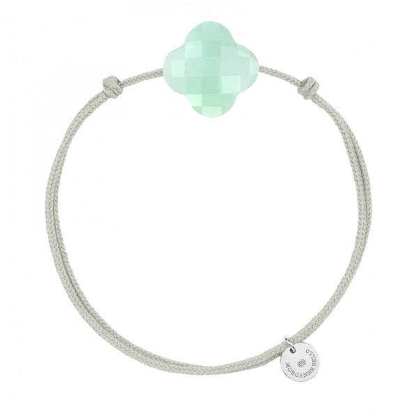 Bracelet Morganne Bello Friandise Trèfle Chrysoprase Menthe Cordon Gris Souris