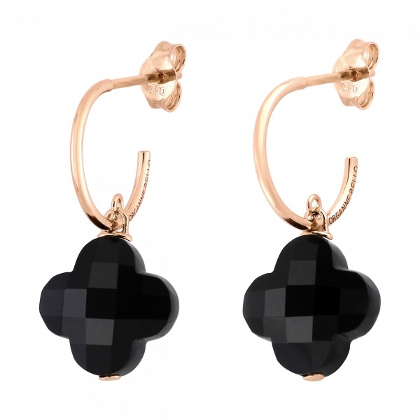 Boucles d'Oreilles Morganne Bello Petit Trèfle Onyx Or Rose