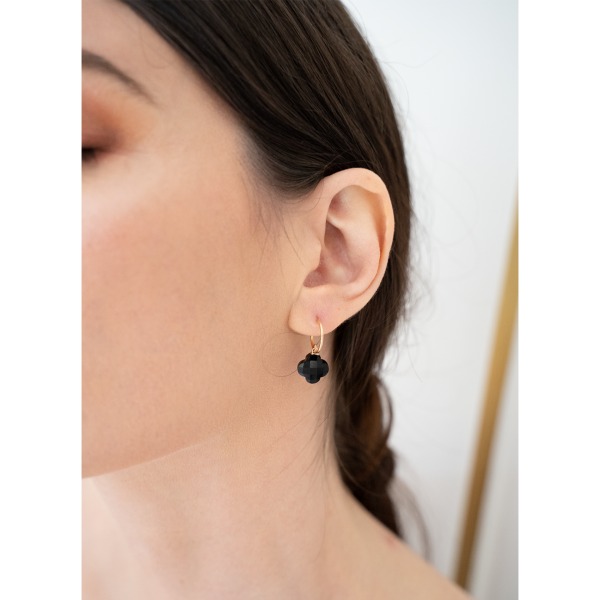 Boucles d'Oreilles Morganne Bello Petit Trèfle Onyx Or Rose