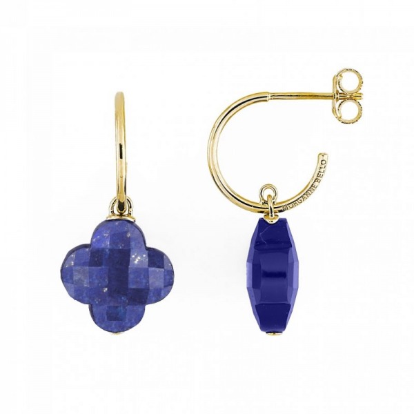 Boucles d'Oreilles Morganne Bello Petit Trèfle Lapis Lazuli Or Jaune