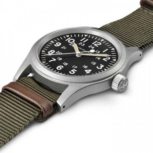 Montre Hamilton Khaki Field Mechanical Cadran Noir Bracelet Nato Vert