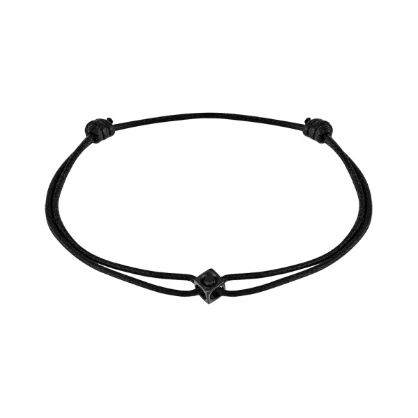 Bracelet Dinh Van sur cordon Le Cube Diamant titane noir et diamant noir