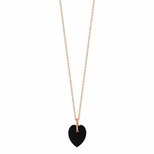 Collier Ginette NY Black Diamants Mini Onyx Heart Chaîne Or Rose