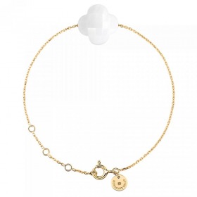 Bracelet Morganne Bello Friandise Trèfle Agate Blanche Bracelet Or Jaune