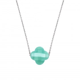 Collier Morganne Bello Friandise Trèfle Chaîne Or Blanc Amazonite