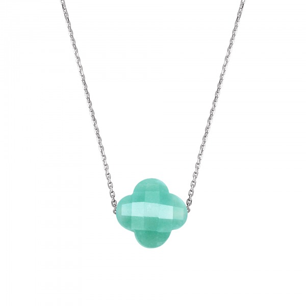 Collier Morganne Bello Friandise Trèfle Chaîne Or Blanc Amazonite