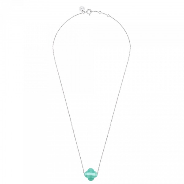 Collier Morganne Bello Friandise Trèfle Chaîne Or Blanc Amazonite