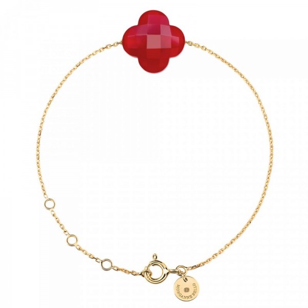 Bracelet Morganne Bello Friandise Trèfle Quartz Rouge Or Jaune