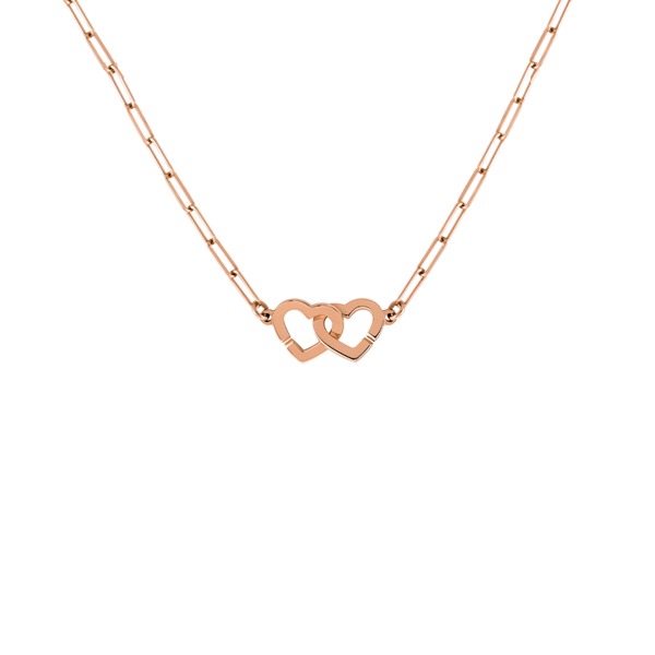 Collier Dinh Van Double Coeurs R9 Or Rose Sur Chaîne