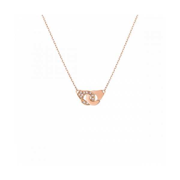 Collier Menottes Dinh Van R8  1/2 Diamants or rose sur chaîne