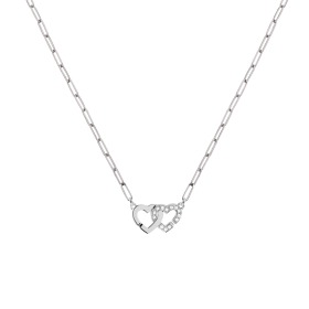 Collier Dinh Van Double Coeurs R9 Or Blanc & 1/2 Diamants sur Chaîne