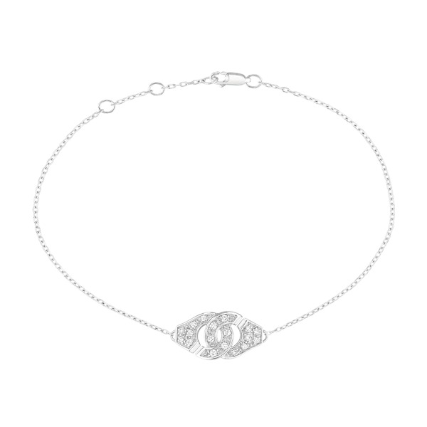 Bracelet Dinh Van Menottes R8  Diamants Or Blanc sur chaîne