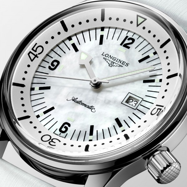 Montre Longines Legend Diver Auto Cadran Blanc Bracelet Cuir