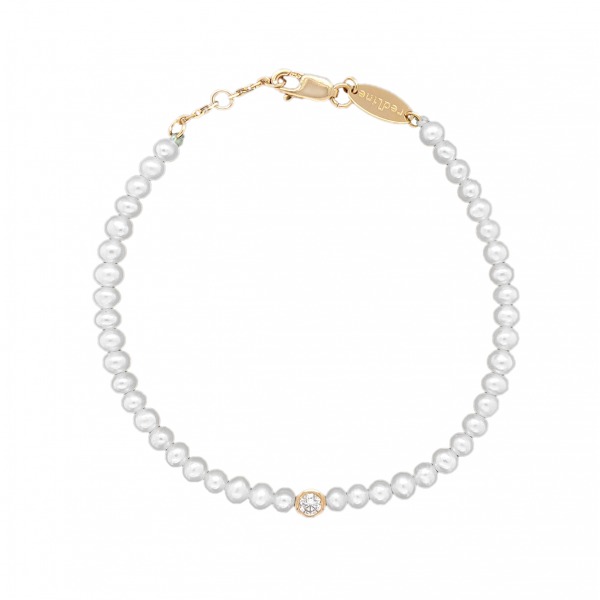 Bracelet en perle 16cm avec diamant 0.1 ct or jaune
