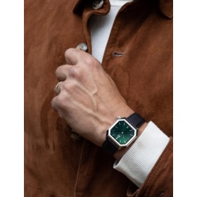 Montre MARCH LA.B Mansart Electric Forest cadran laqué vert bracelet Lézard noir