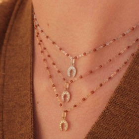 Pendentif gigi CLOZEAU Fer à cheval Or Rose & Diamants