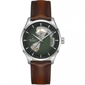 Montre Hamilton Jazzmaster Open Heart Auto Cadran Vert Bracelet Cuir